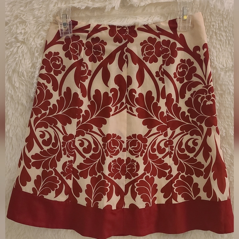 ANN TAYLOR Petite Women's Skirt,  Deep Red & Cream -‎ Size 0